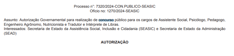 autorização do concurso SEASIC SE