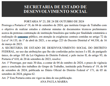 comissão do concurso Sedes DF