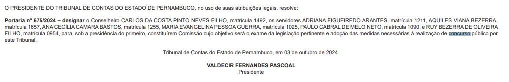 comissão do novo edital do concurso TCE PE