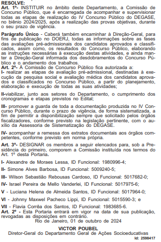 comissão organizadora do novo concurso Degase RJ