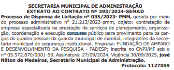 extrato de contrato concurso Guarda de Marabá