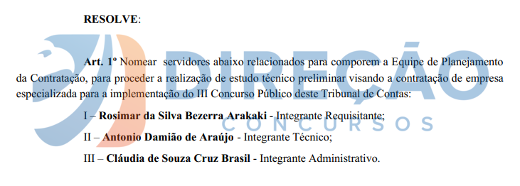 comissão para contratação da banca do concurso TCE RR