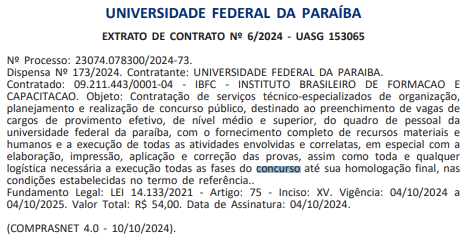 extrato de contrato banca do concurso UFPB