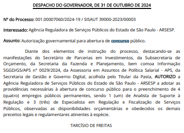 autorização concurso ARSESP