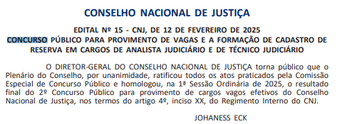 Resultado CNJ homologado