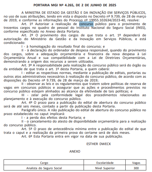 Concurso do INSS: 300 vagas autorizadas para analista do seguro social